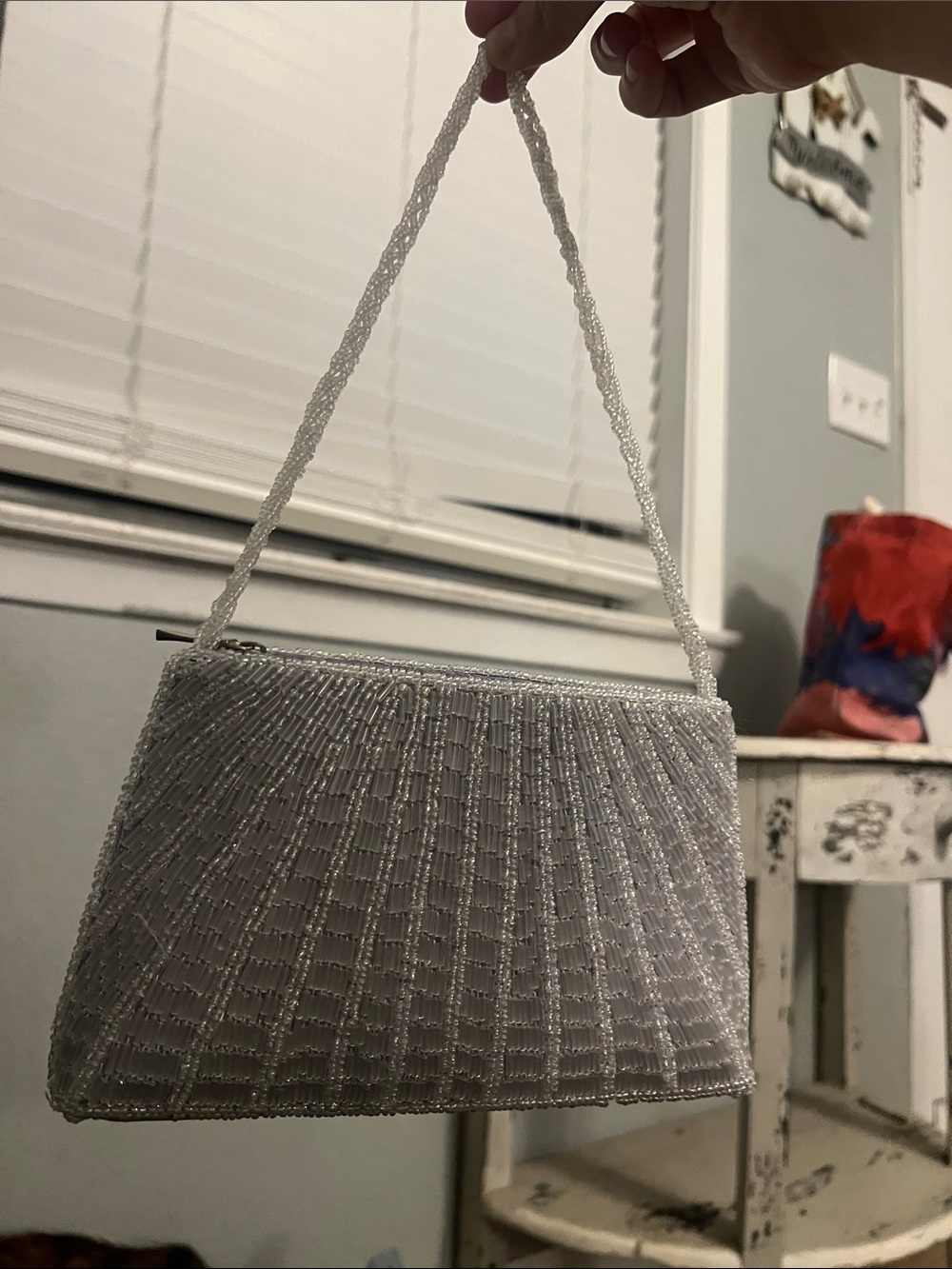 Beaded White Evening Shoulder Bag - Picture 2 of 5